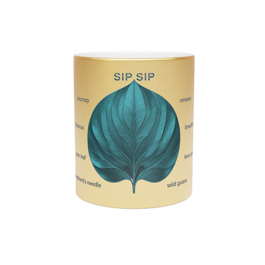 Aqua Tea Leaf Mug - Gold