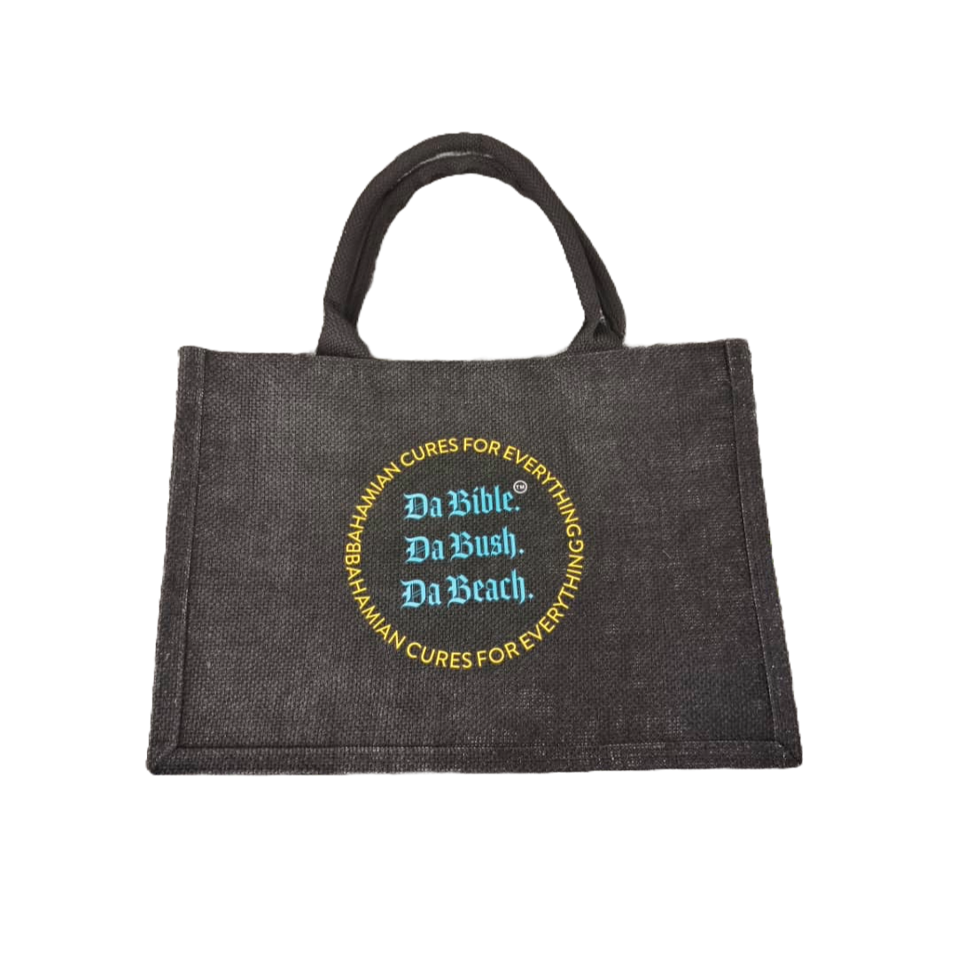 The Bahamian Cures Black Burlap Tote