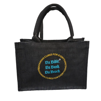 The Bahamian Cures Black Burlap Tote