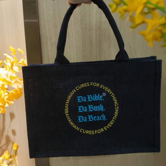 The Bahamian Cures Black Burlap Tote